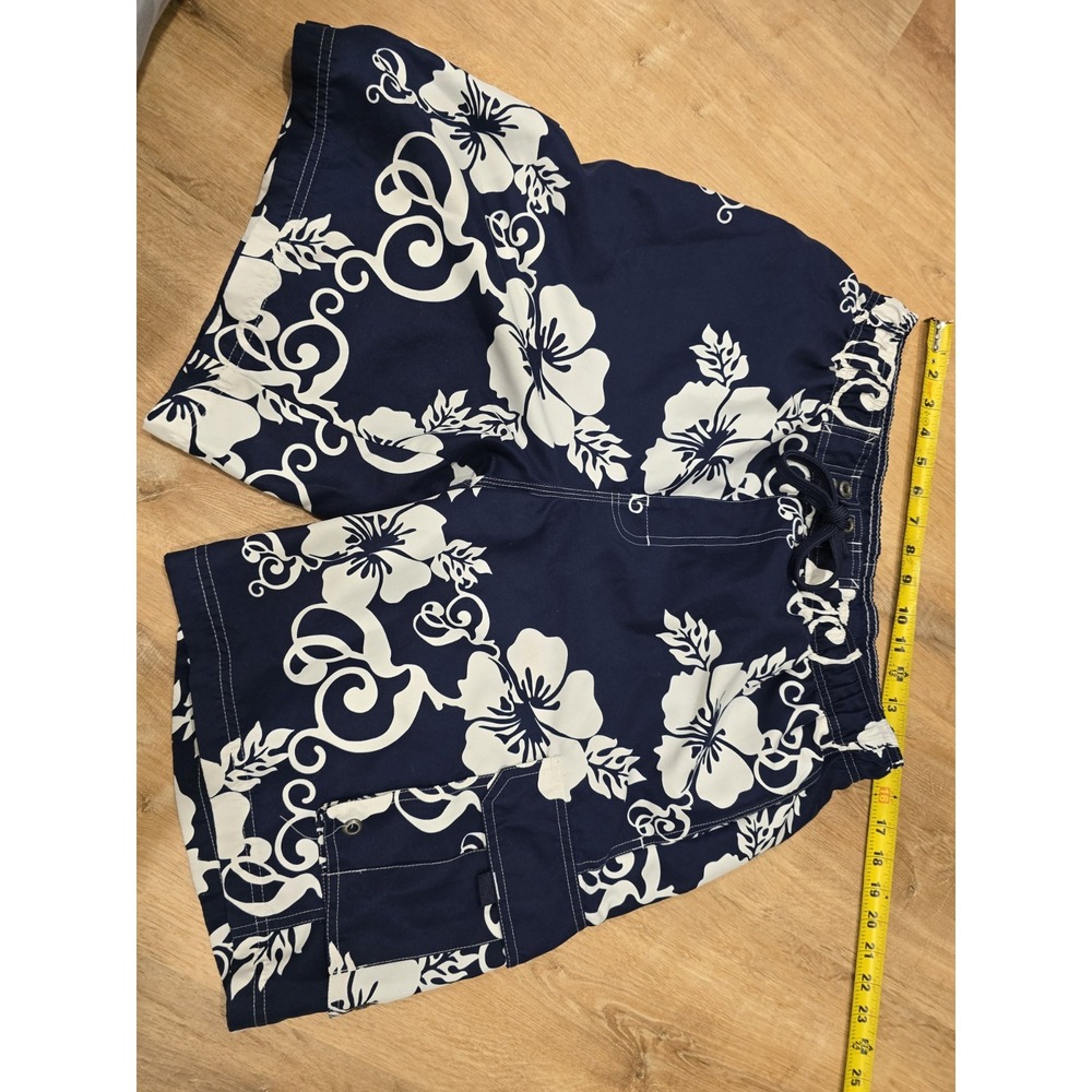 Sonoma Life + Style Men's M Swim Trunks Board‎ Shorts Blue White Floral Hibiscus